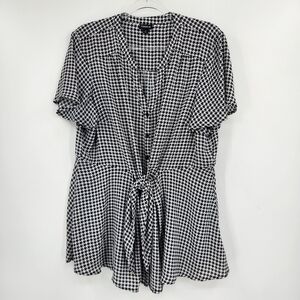 Torrid Georgette Tie Front Blouse Womens Plus Size 2X Black White Houndstooth